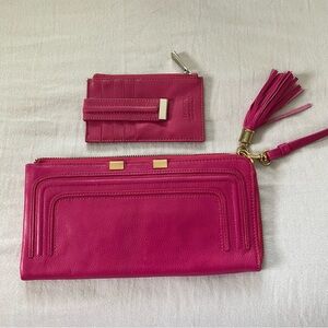 Danier 2pc Leather Hot Pink Clutch Wristlet Wallet Purse NEW without tags